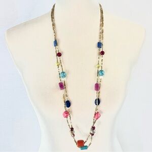 Chico's Colorful Long Multistone Beaded Necklace